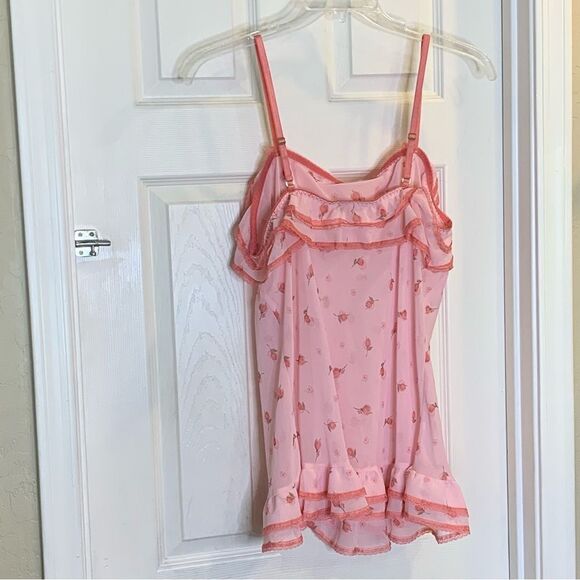 90s Cinema Etoile Pink Rose Print Ruffled Trim Babydoll Size XL - Picture 4 of 9